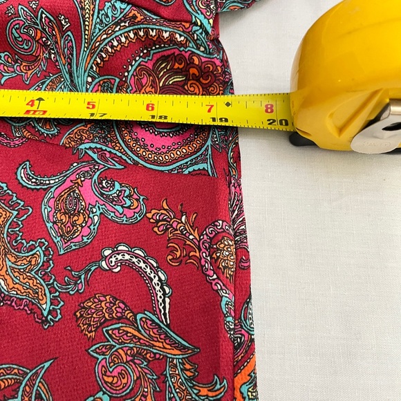 Talbots Top Women's Sz MP Long Sleeve Red Paisley Blouse Ruffled Boho Office - Picture 4 of 7